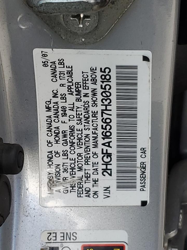 2HGFA16567H305185 2007 Honda Civic Lx