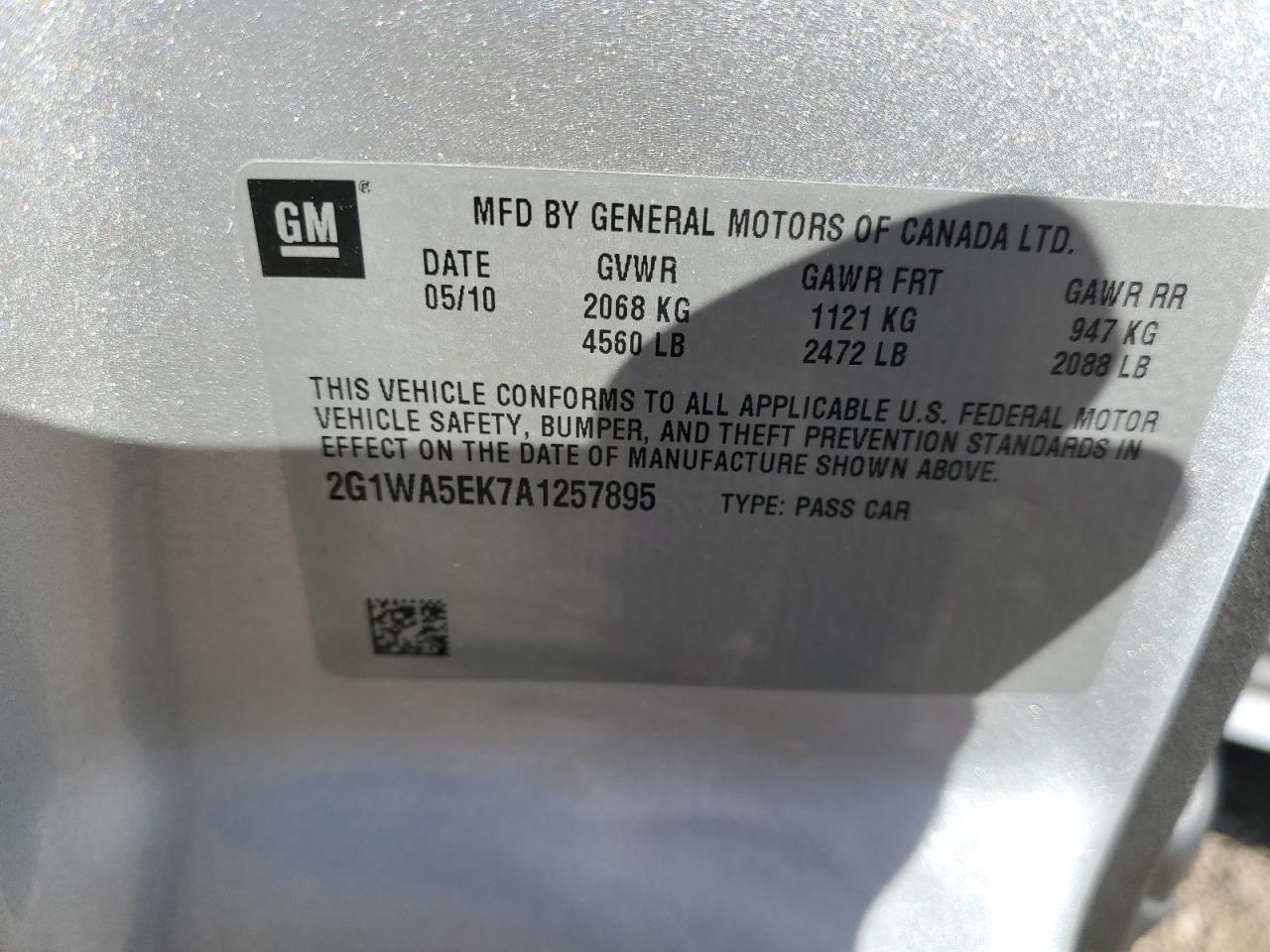 2010 Chevrolet Impala Ls VIN: 2G1WA5EK7A1257895 Lot: 76117824