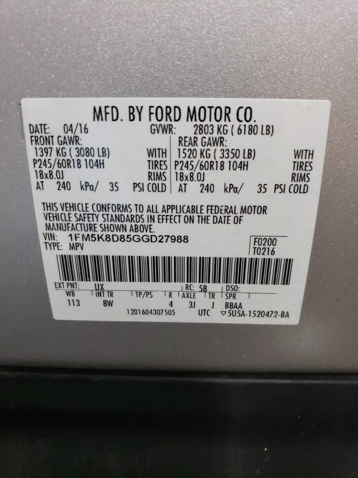 1FM5K8D85GGD27988 2016 FORD EXPLORER - Image 14