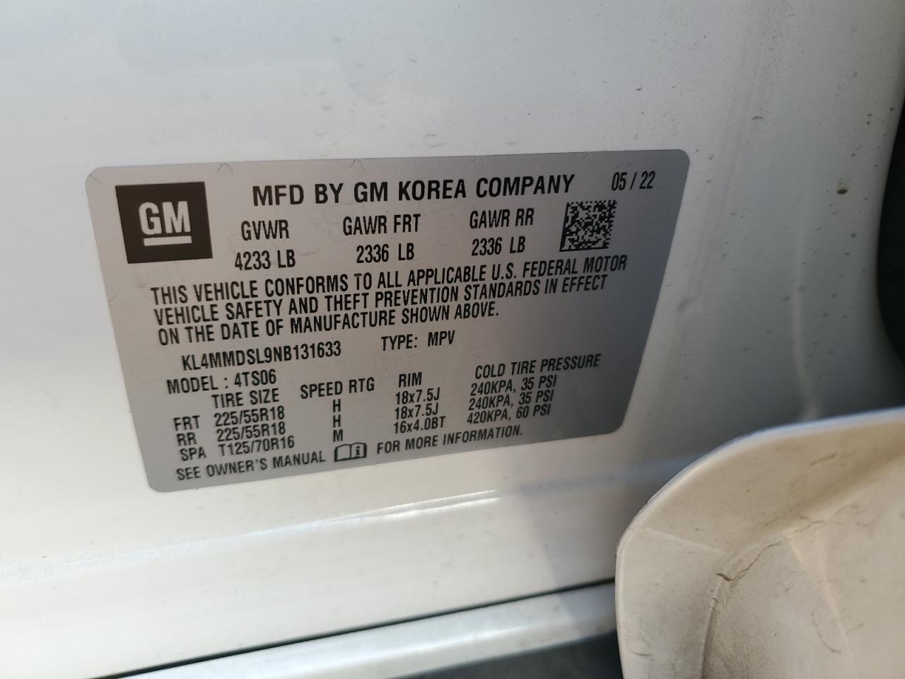 2022 Buick Encore Gx Select VIN: KL4MMDSL9NB131633 Lot: 78461334