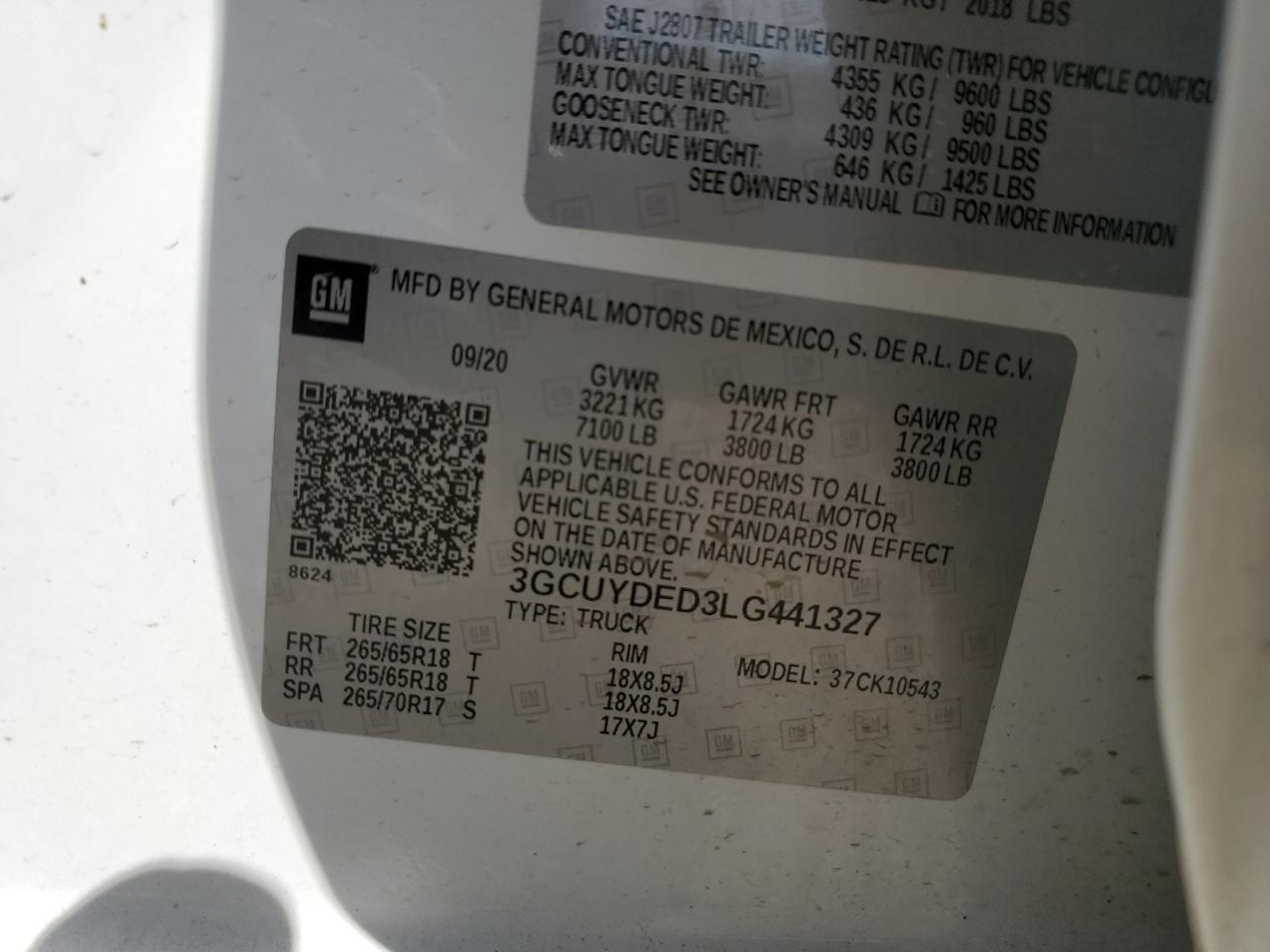 2020 Chevrolet Silverado K1500 Lt VIN: 3GCUYDED3LG441327 Lot: 76006694