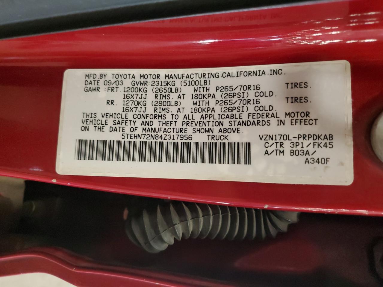 5TEHN72N84Z317956 2004 Toyota Tacoma Double Cab