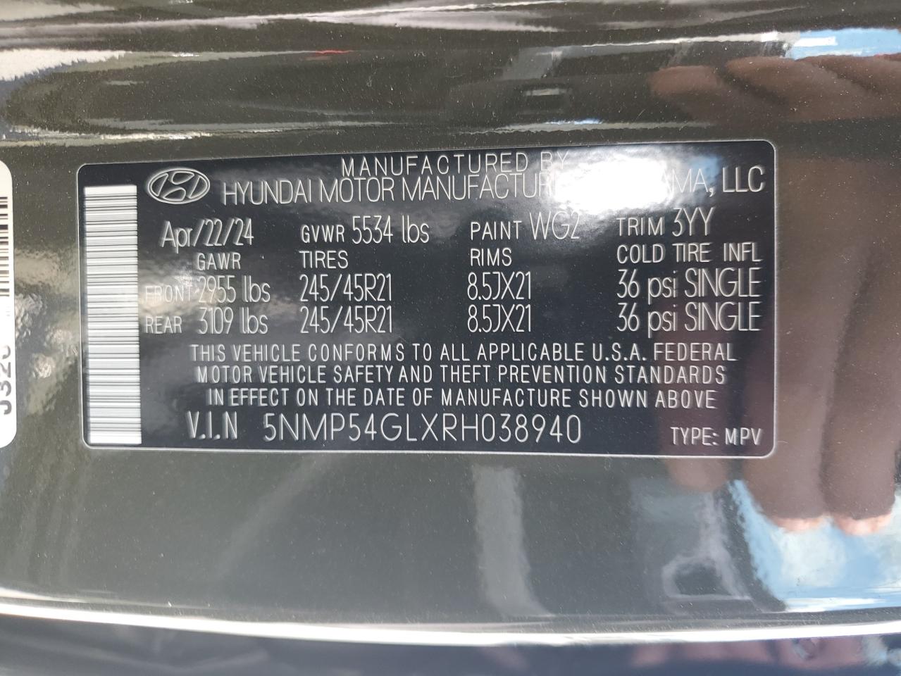 2024 Hyundai Santa Fe Calligraphy VIN: 5NMP54GLXRH038940 Lot: 76201134