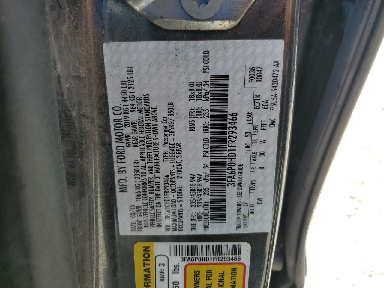 3FA6P0HD1FR293466 2015 Ford Fusion Se