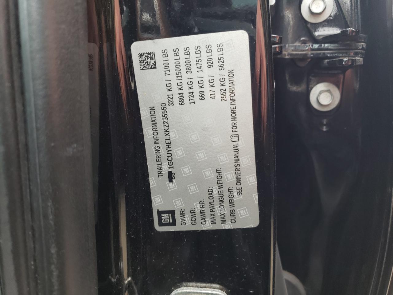 2019 Chevrolet Silverado K1500 High Country VIN: 1GCUYHELXKZ235550 Lot: 74912814