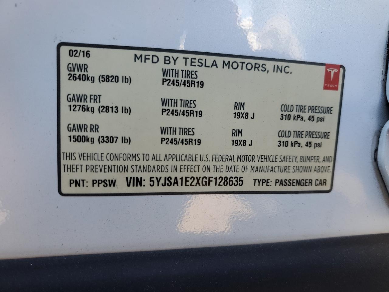 2016 Tesla Model S VIN: 5YJSA1E2XGF128635 Lot: 78209004