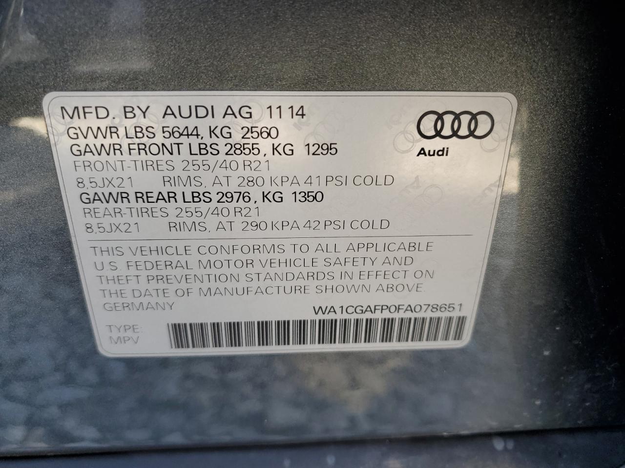 WA1CGAFP0FA078651 2015 Audi Sq5 Premium Plus