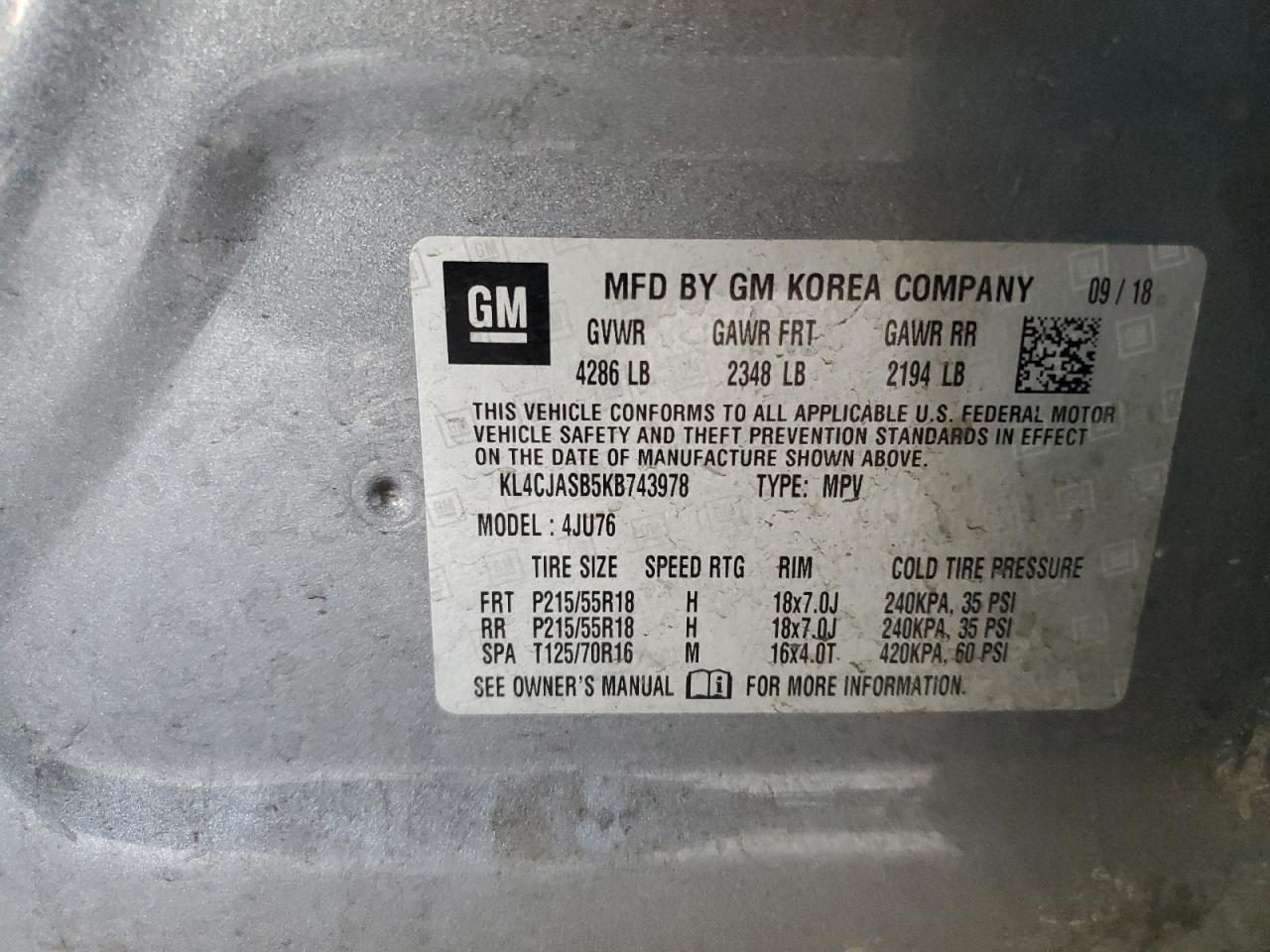 KL4CJASB5KB743978 2019 Buick Encore Preferred