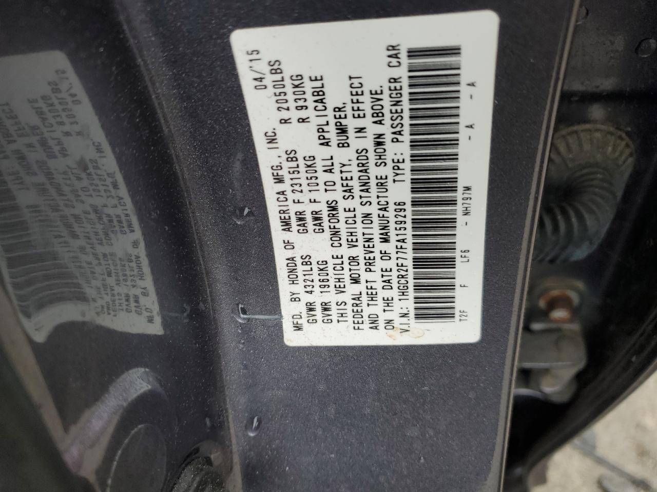 1HGCR2F77FA159296 2015 Honda Accord Ex