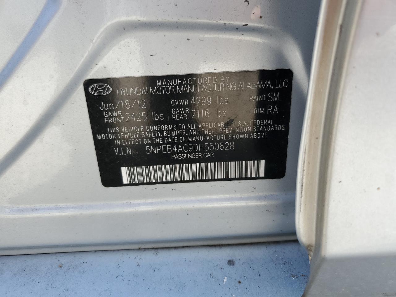 5NPEB4AC9DH550628 2013 Hyundai Sonata Gls