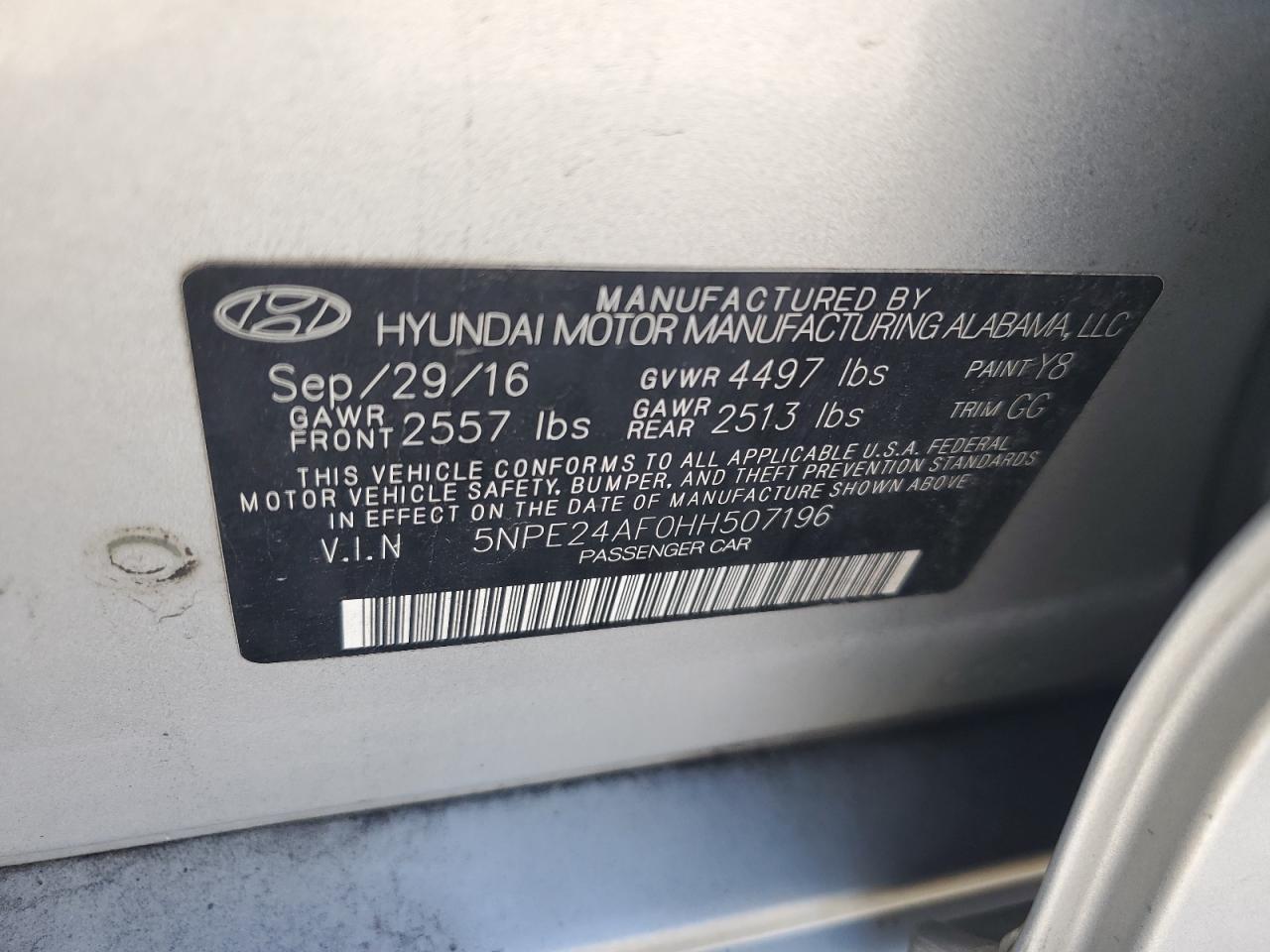 5NPE24AF0HH507196 2017 Hyundai Sonata Se