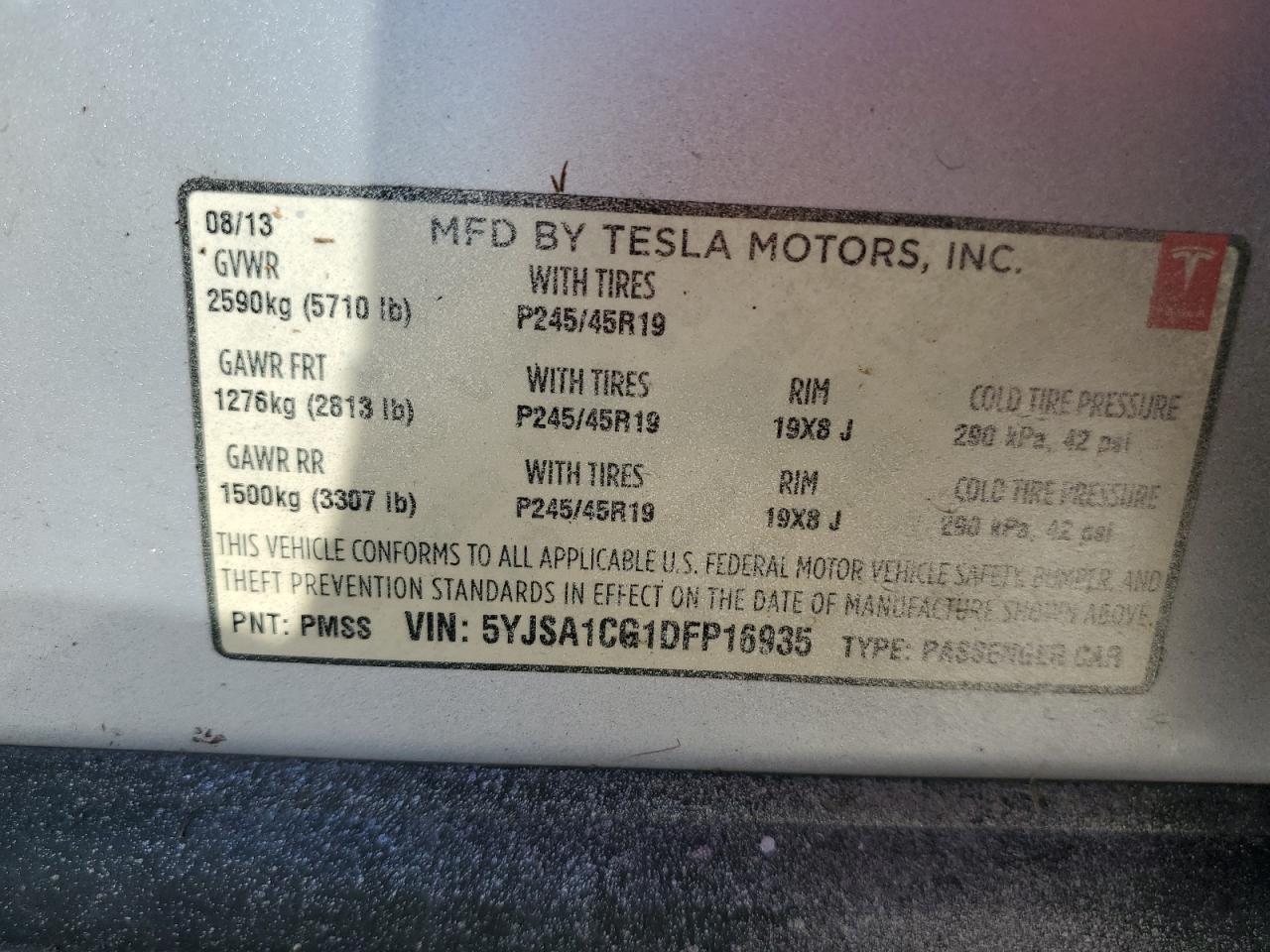 5YJSA1CG1DFP16935 2013 Tesla Model S