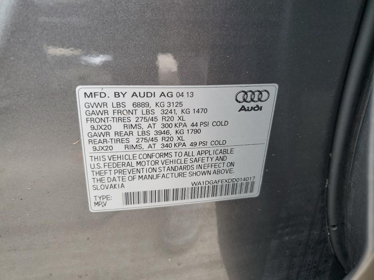 2013 Audi Q7 Prestige VIN: WA1DGAFEXDD014017 Lot: 74767464