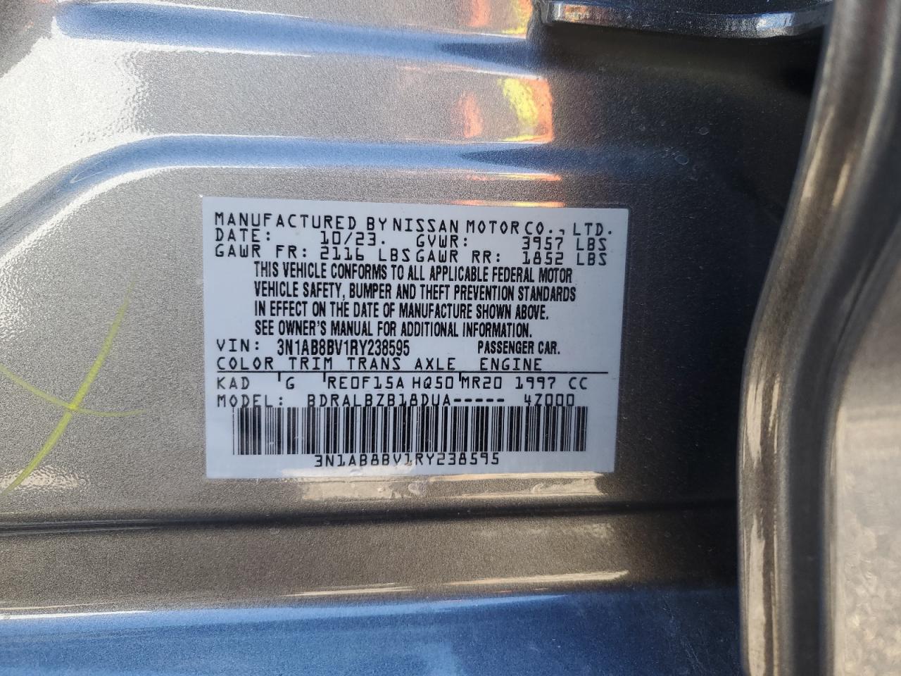 2024 Nissan Sentra S VIN: 3N1AB8BV1RY238595 Lot: 76567844