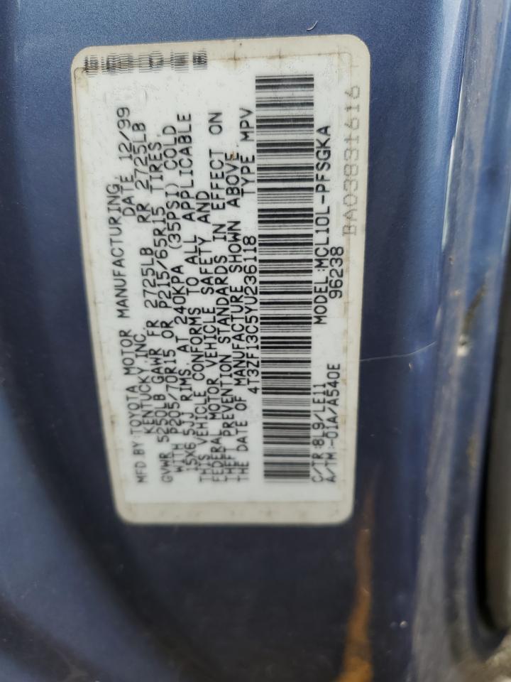 2000 Toyota Sienna Le VIN: 4T3ZF13C5YU236118 Lot: 73675124