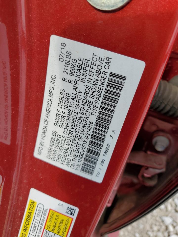 1HGCV1F1XJA214916 2018 Honda Accord Lx