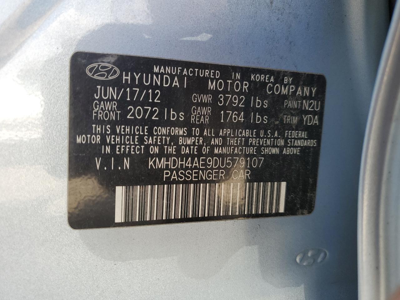 VIN KMHDH4AE9DU579107 2013 HYUNDAI ELANTRA no.12