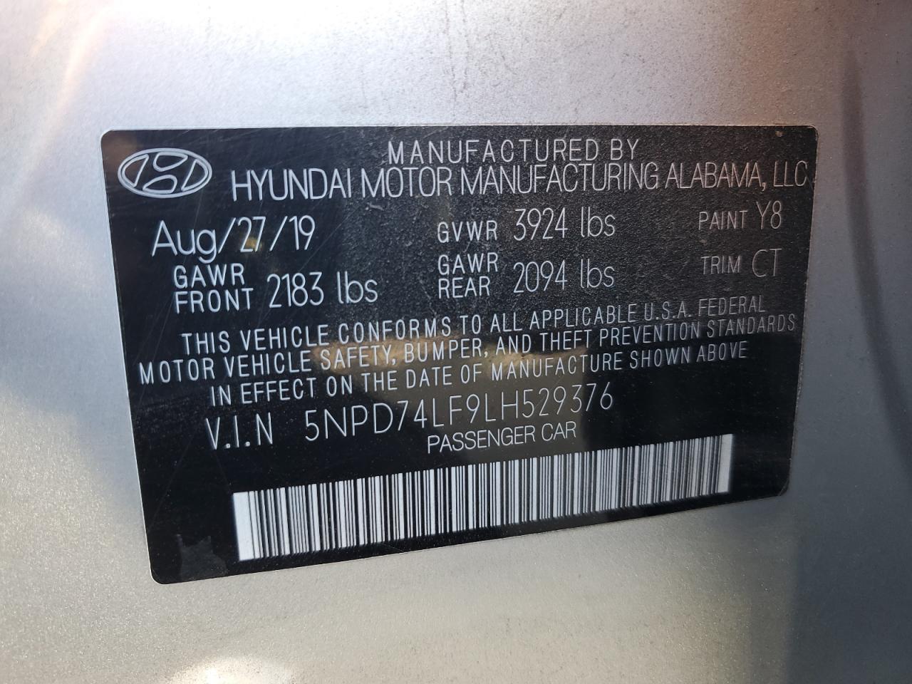 VIN 5NPD74LF9LH529376 2020 HYUNDAI ELANTRA no.13