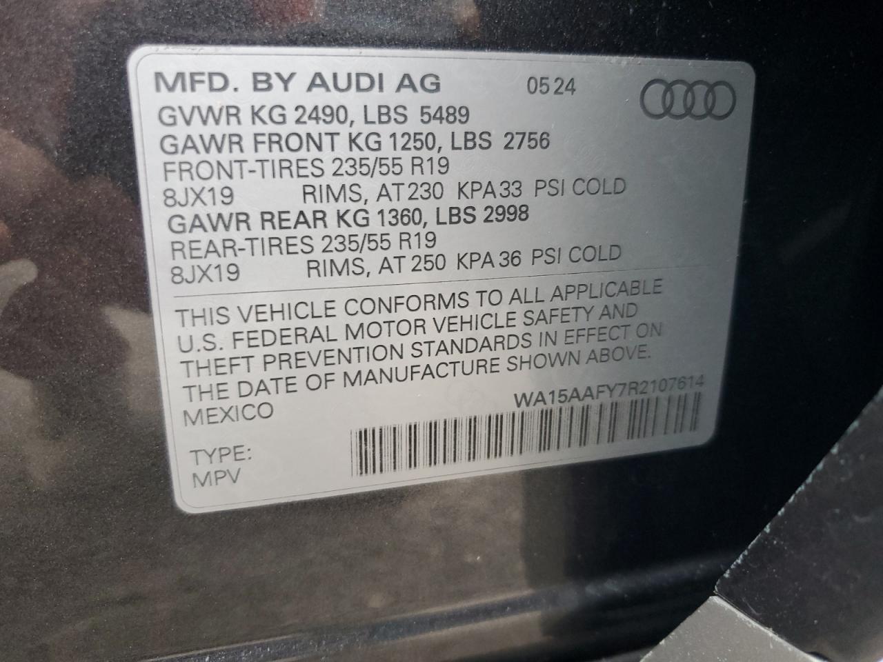 2024 Audi Q5 Sportback Prm Pls 45 VIN: WA15AAFY7R2107614 Lot: 74457874