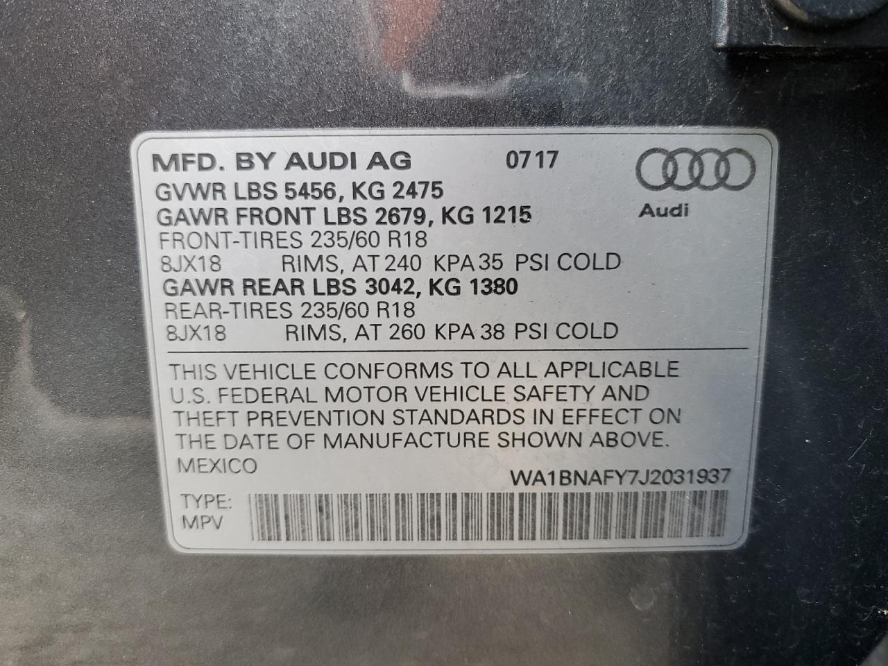 2018 Audi Q5 Premium Plus VIN: WA1BNAFY7J2031937 Lot: 77998684