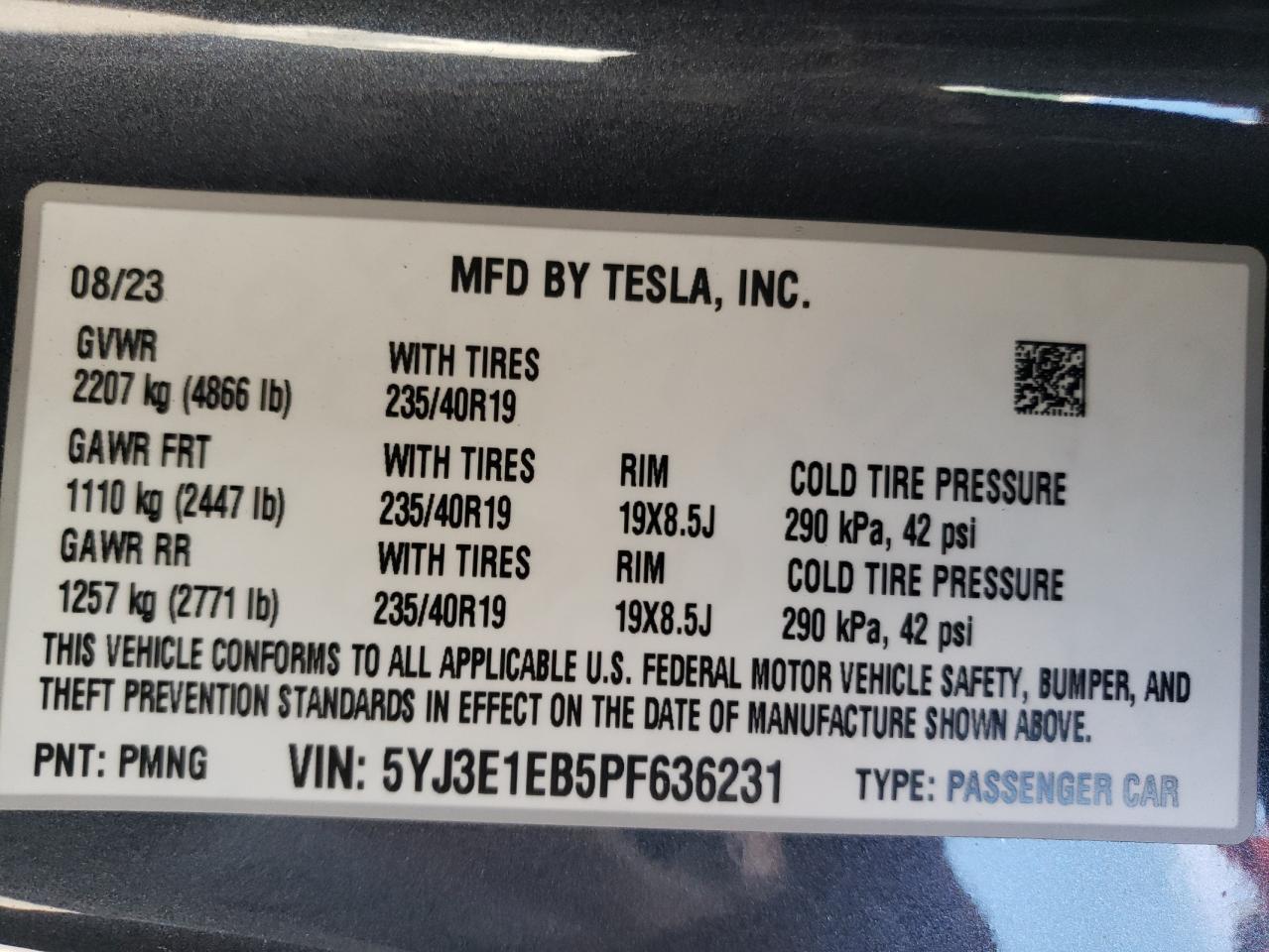 2023 Tesla Model 3 VIN: 5YJ3E1EB5PF636231 Lot: 78092724