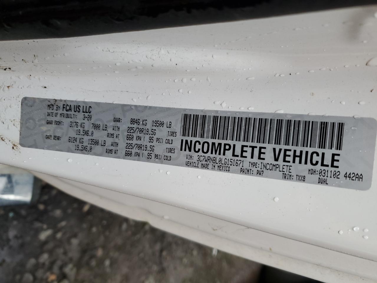 2020 Ram 5500 VIN: 3C7WRNBL0LG151671 Lot: 78752474