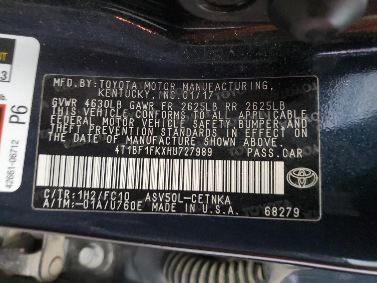 4T1BF1FKXHU727989 2017 Toyota Camry Le