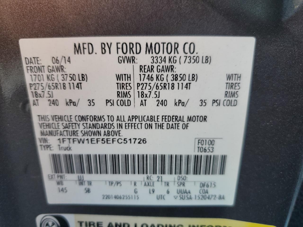 1FTFW1EF5EFC51726 2014 Ford F150 Supercrew