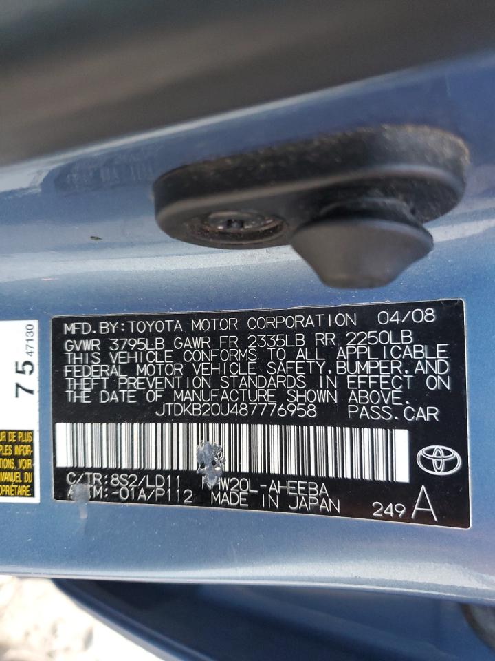 2008 Toyota Prius VIN: JTDKB20U487776958 Lot: 74228654