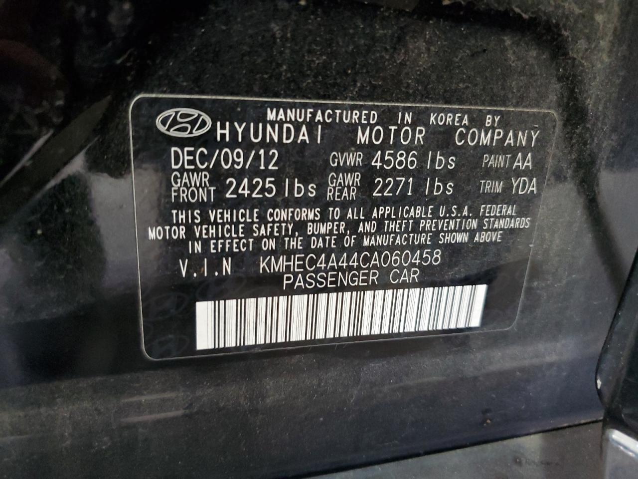 2012 Hyundai Sonata Hybrid VIN: KMHEC4A44CA060458 Lot: 78036144