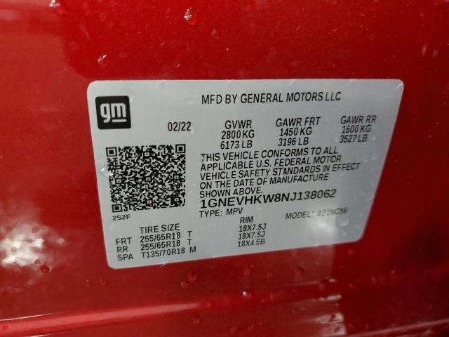 1GNEVHKW8NJ138062 Chevrolet Traverse L 14