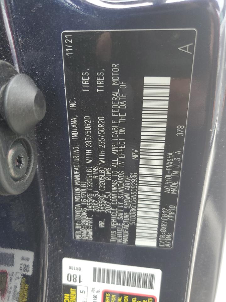 5TDDRKEC6NS092936 2022 Toyota Sienna Xse