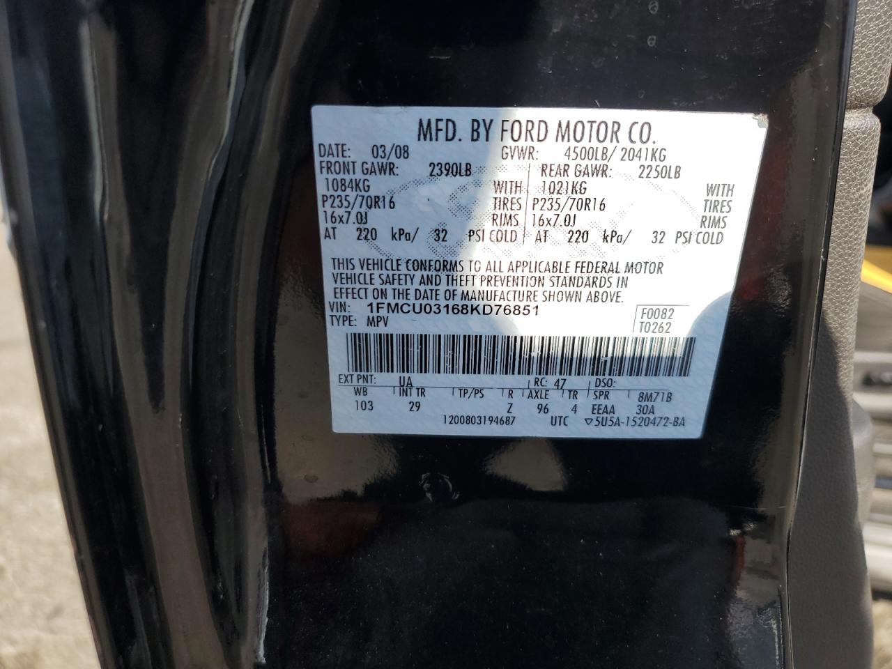 1FMCU03168KD76851 2008 Ford Escape Xlt