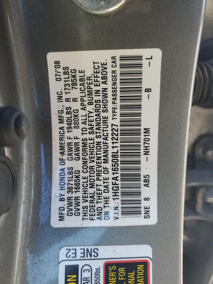 1HGFA16508L112227 2008 Honda Civic Lx