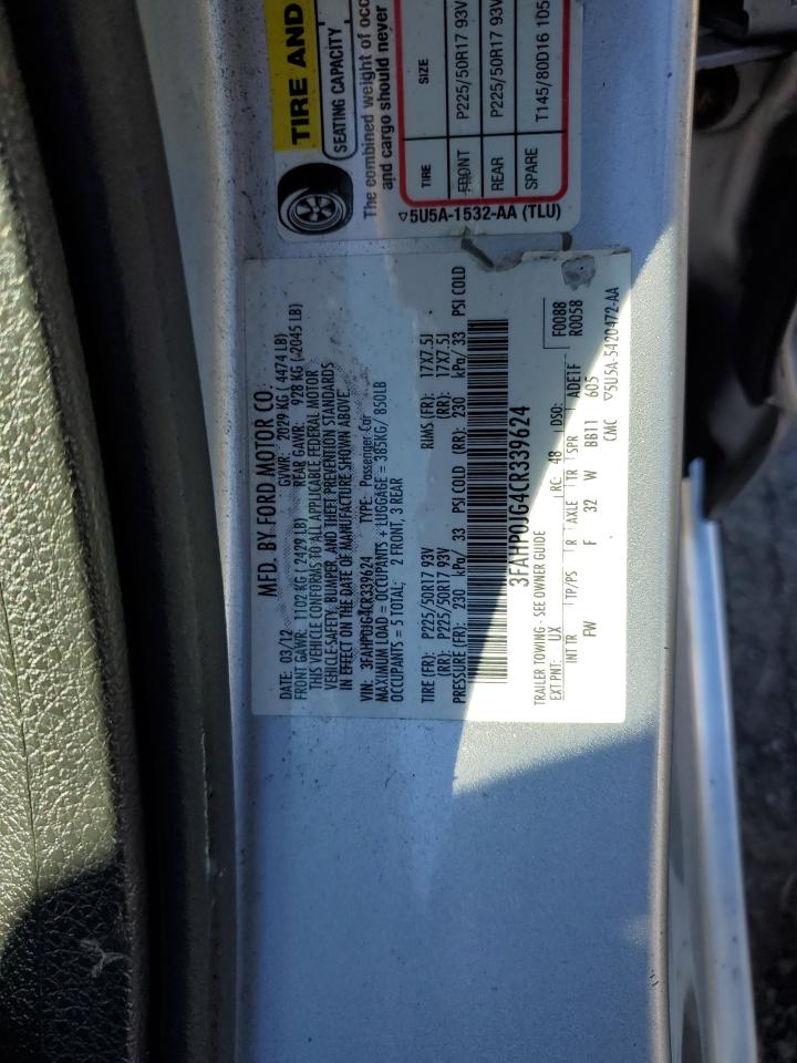 2012 Ford Fusion Sel VIN: 3FAHP0JG4CR339624 Lot: 80106535