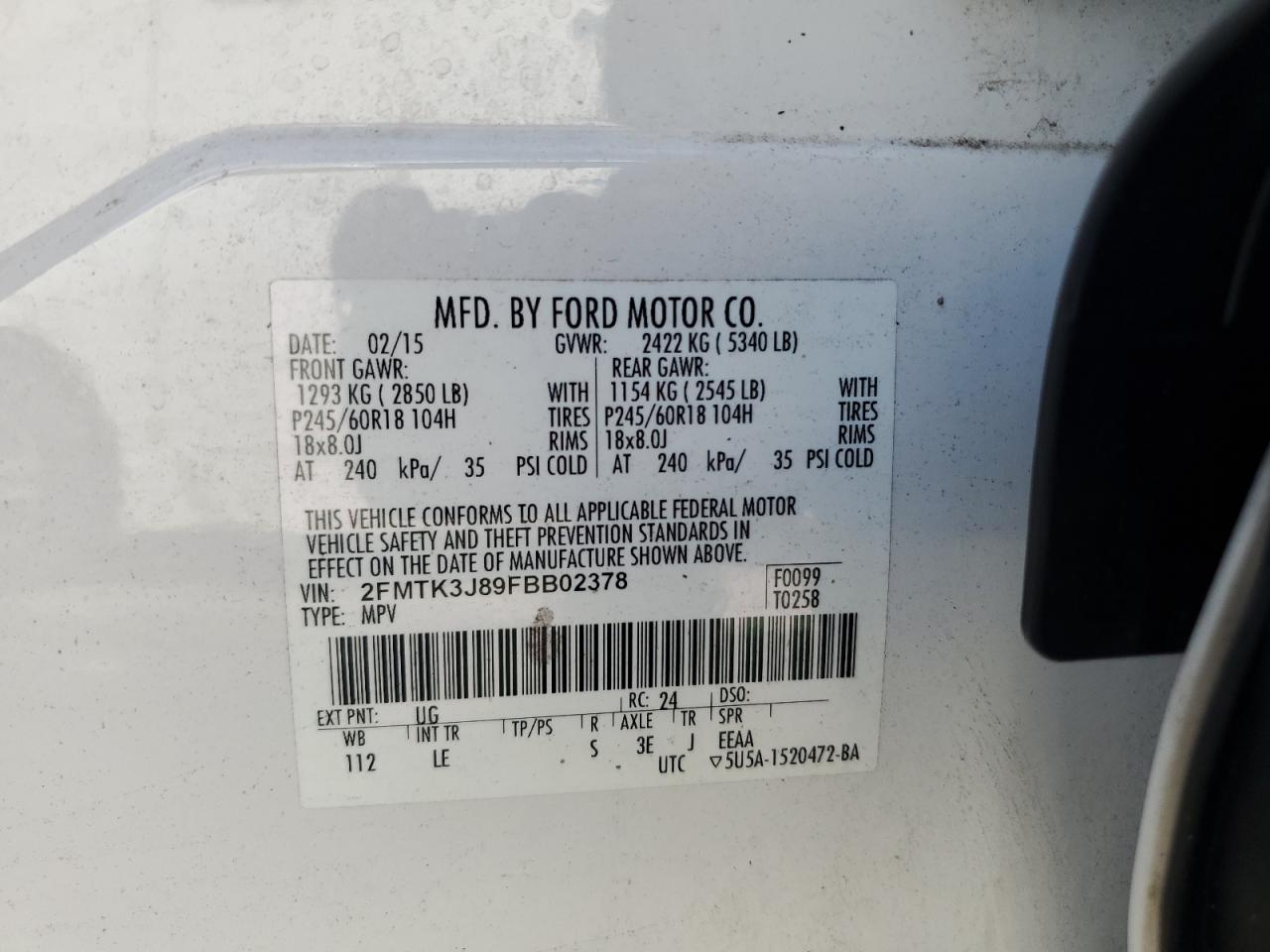 2FMTK3J89FBB02378 2015 Ford Edge Sel