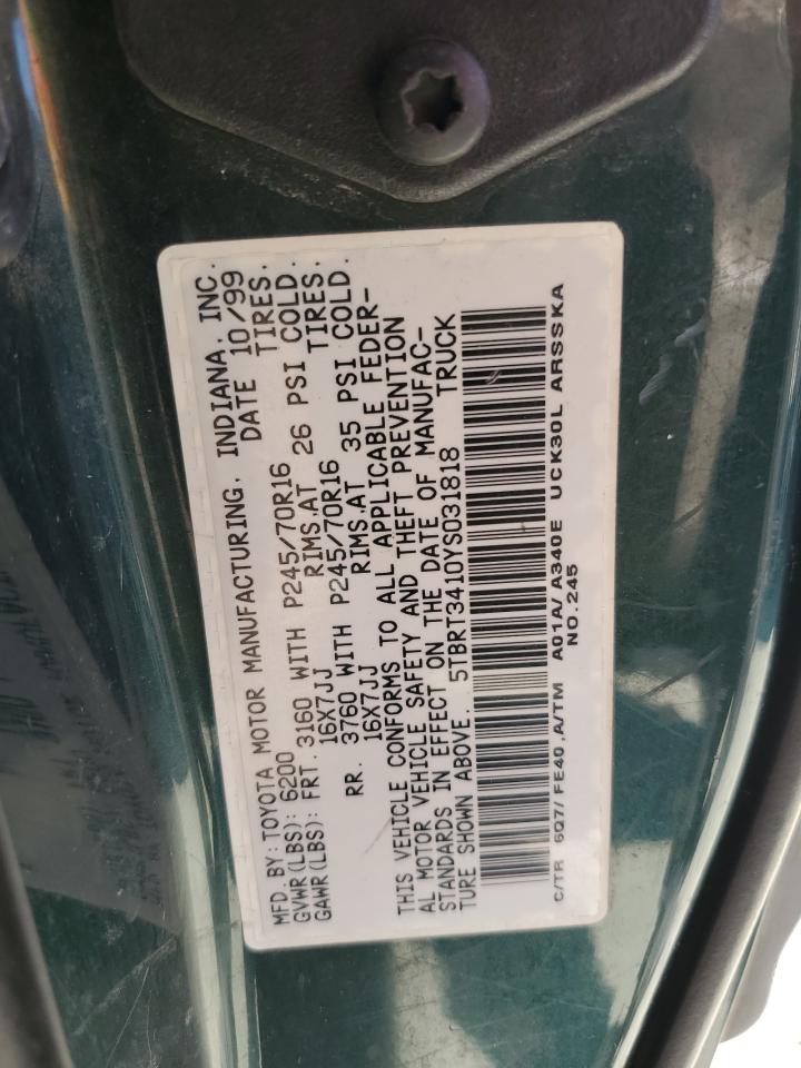 2000 Toyota Tundra Access Cab VIN: 5TBRT3410YS031818 Lot: 74361204