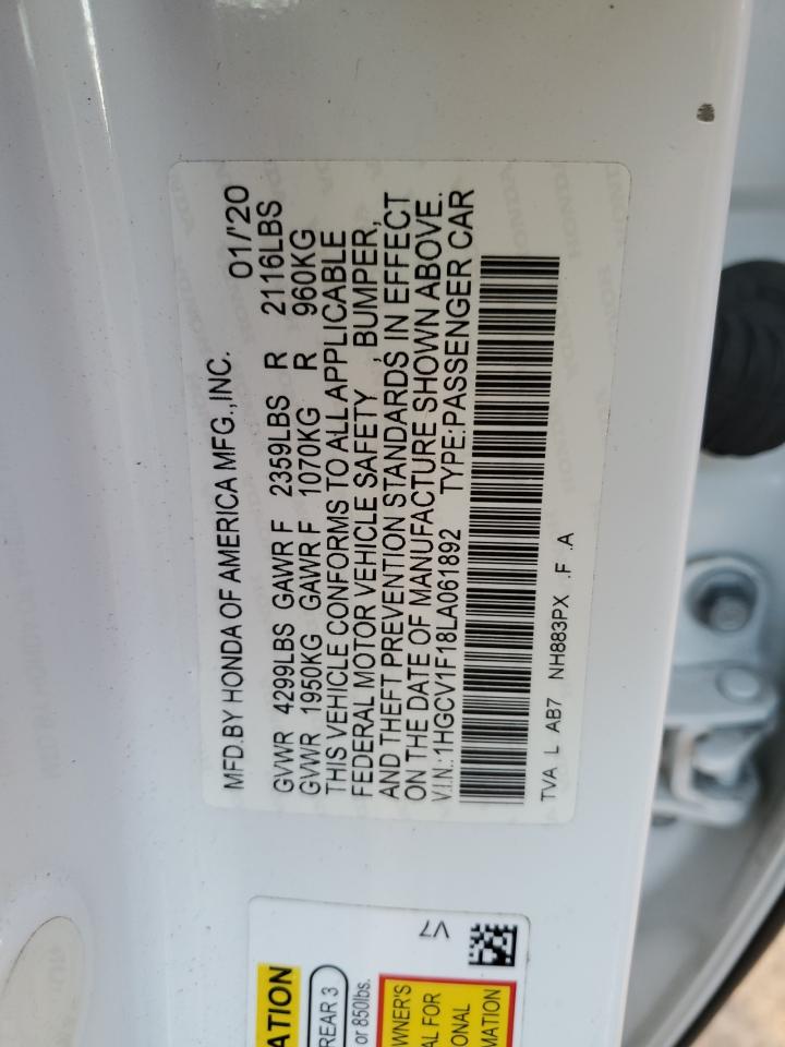 1HGCV1F18LA061892 2020 Honda Accord Lx