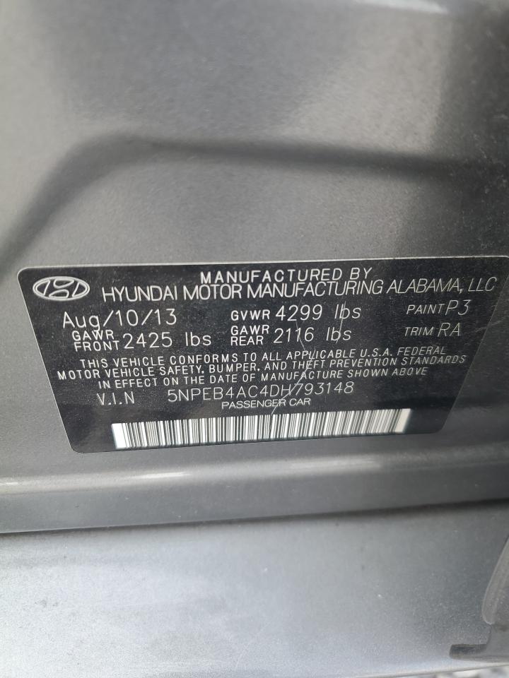 2013 Hyundai Sonata Gls VIN: 5NPEB4AC4DH793148 Lot: 75748684