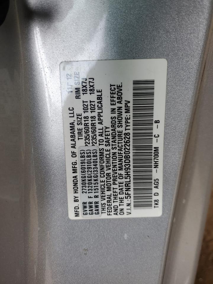 5FNRL5H93DB022628 2013 Honda Odyssey Touring