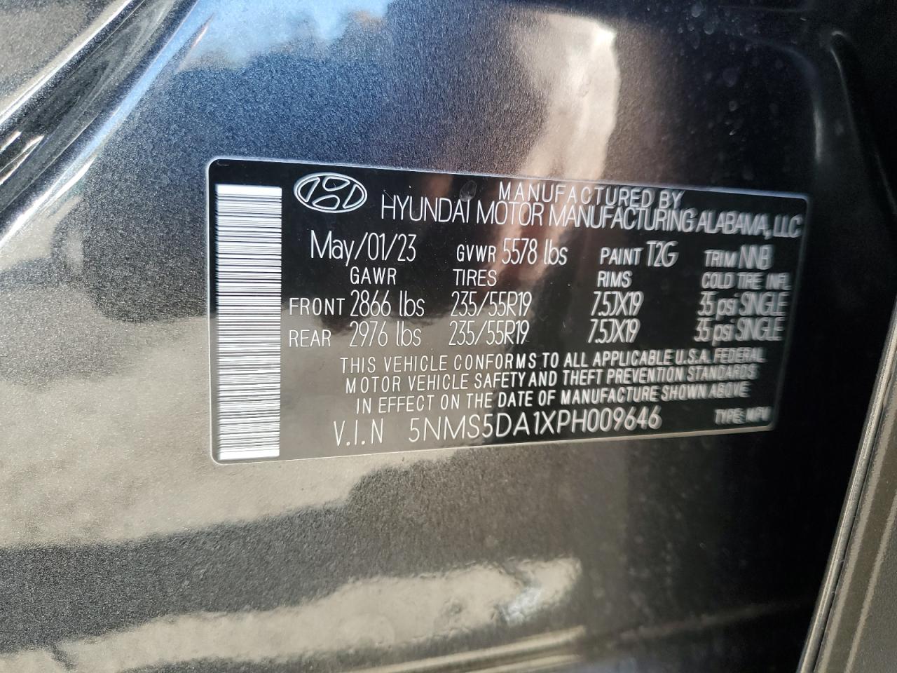 2023 Hyundai Santa Fe Limited VIN: 5NMS5DA1XPH009646 Lot: 76466614