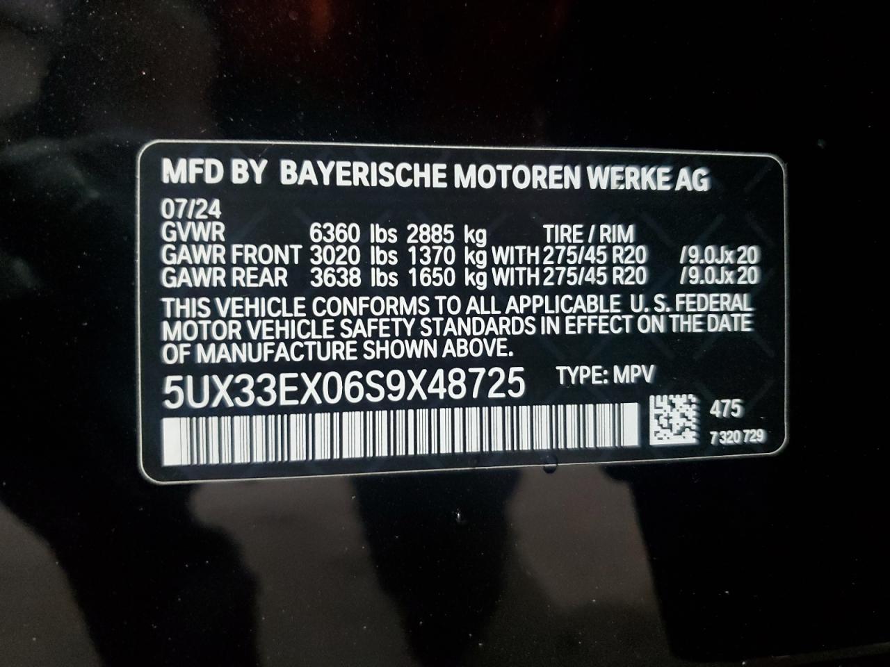 5UX33EX06S9X48725 2025 BMW X6 xDrive40I