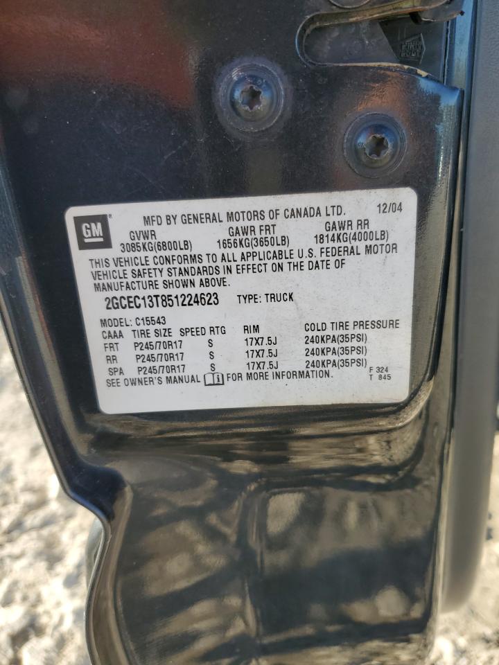 2005 Chevrolet Silverado C1500 VIN: 2GCEC13T851224623 Lot: 76373304