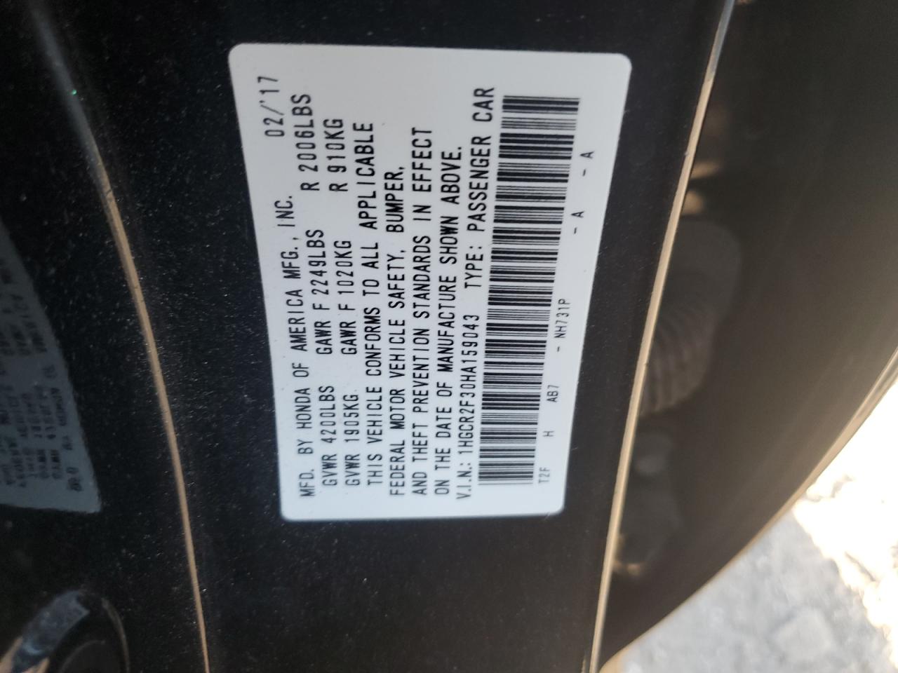 1HGCR2F30HA159043 2017 Honda Accord Lx