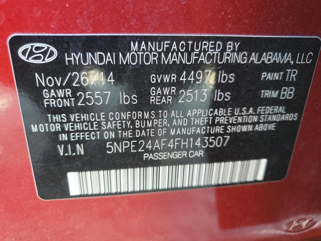 5NPE24AF4FH143507 2015 Hyundai Sonata Se