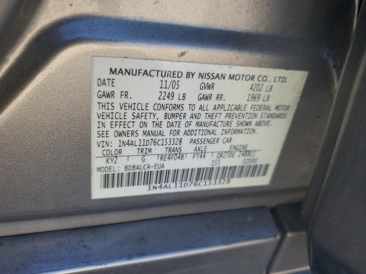 1N4AL11D76C153328 2006 Nissan Altima S