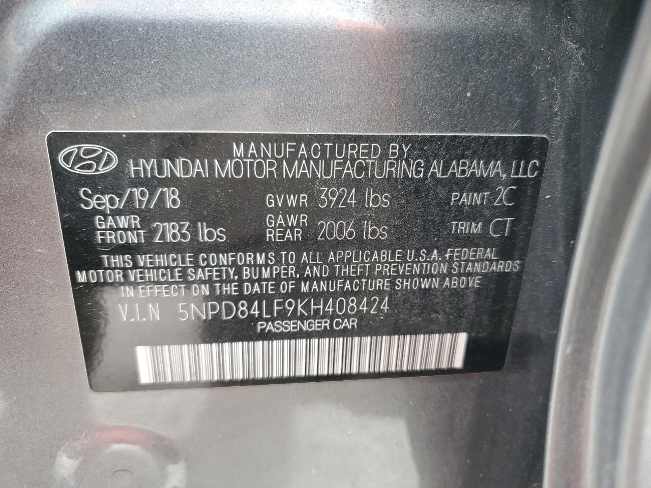 5NPD84LF9KH408424 2019 Hyundai Elantra Sel