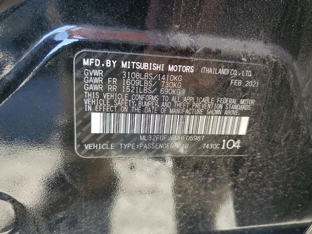 ML32FUFJ6MHF05987 2021 Mitsubishi Mirage G4 Es