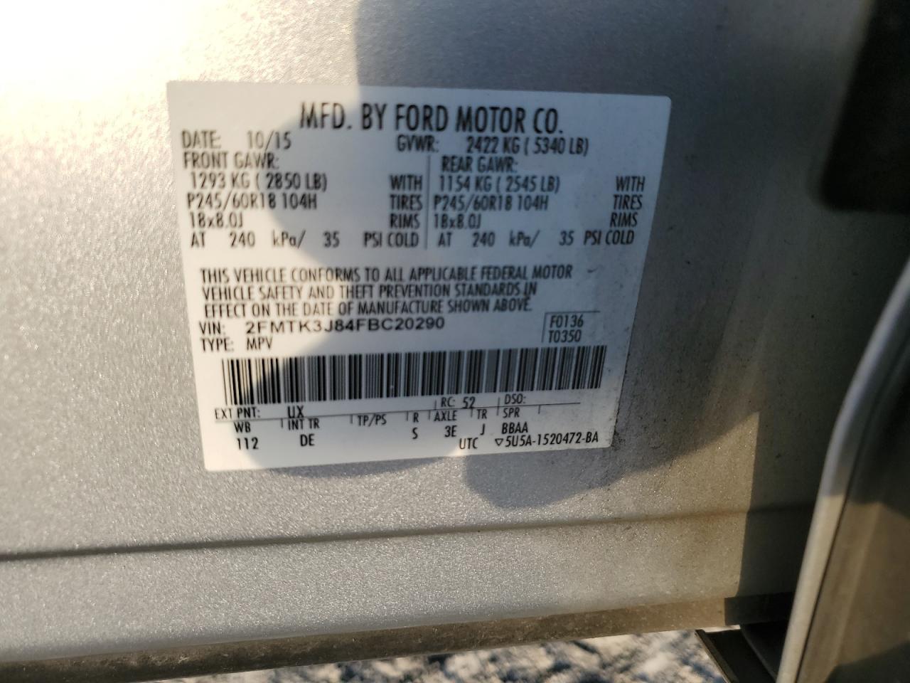 2FMTK3J84FBC20290 2015 Ford Edge Sel