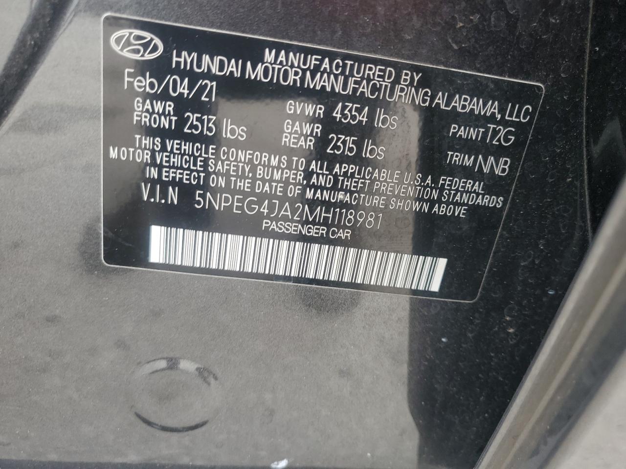 5NPEG4JA2MH118981 2021 Hyundai Sonata Se